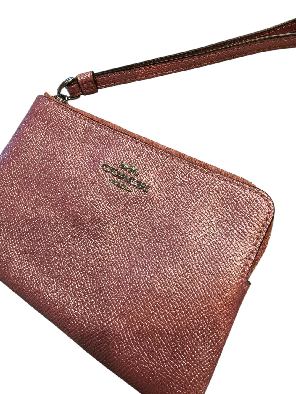 Coach Limited Edition Maroon Pink Metallic Pebbled Leather Zippered Wristlet - Picture 2 of 5